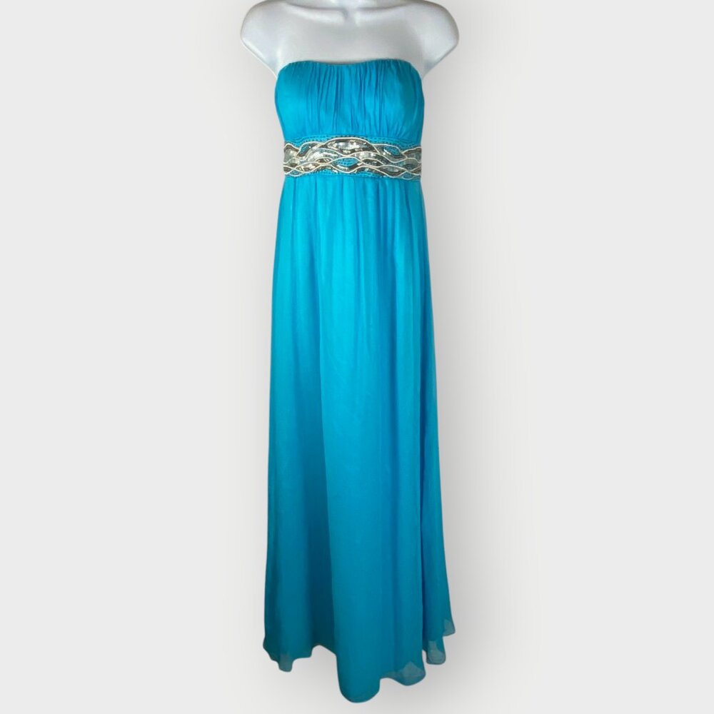 Vtg JS Boutique Silk Goddess Dress | 2 | Teal Bead Sequin | Y2K Fairy HOCO FLAWS